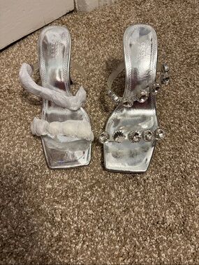 ASOS Silver Jeweled Square-Toe Heeled Sandals